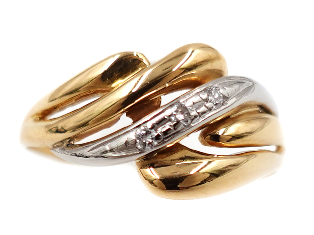ジュエリー イエローゴールド×プラチナ コンビ ダイヤモンド リング ダイヤ0.03ct 2.5g 正面