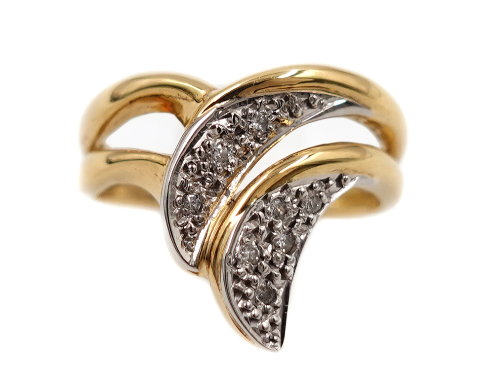 ジュエリー イエローゴールド×プラチナ コンビ ダイヤモンド リング ダイヤ0.05ct 4.1g 正面