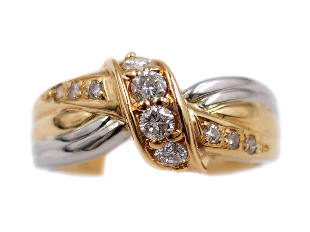 ジュエリー イエローゴールド×プラチナ コンビ ダイヤモンド リング ダイヤ0.23ct 5.1g 正面