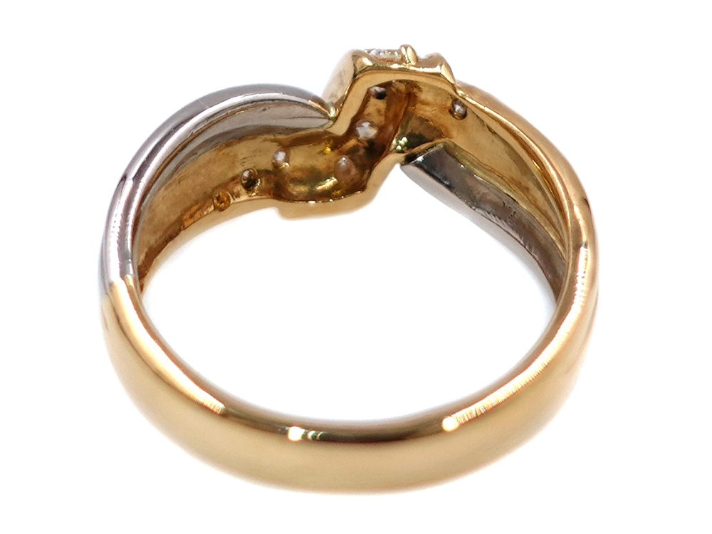 ジュエリー イエローゴールド×プラチナ コンビ ダイヤモンド リング ダイヤ0.23ct 5.1g 背面