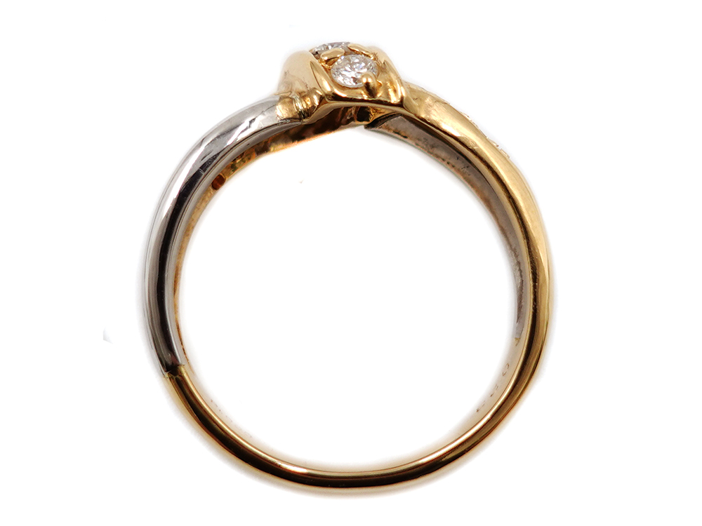 ジュエリー イエローゴールド×プラチナ コンビ ダイヤモンド リング ダイヤ0.23ct 5.1g 上面