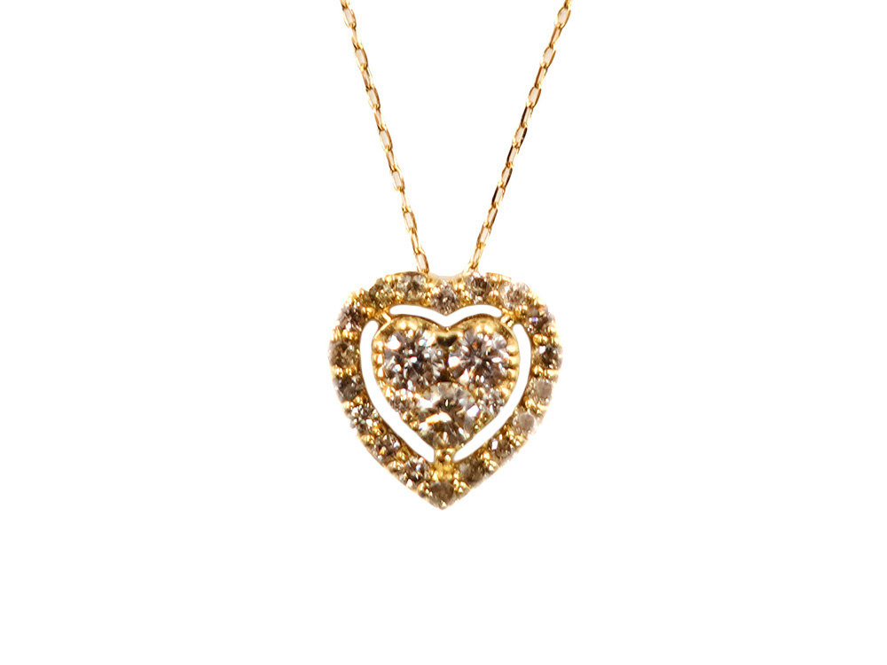 ジュエリー イエローゴールド ダイヤモンド ハート ネックレス ダイヤ0.30ct 正面
