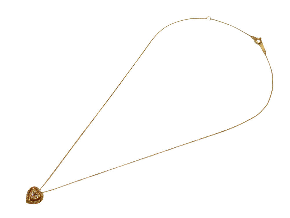 ジュエリー イエローゴールド ダイヤモンド ハート ネックレス ダイヤ0.30ct 上面
