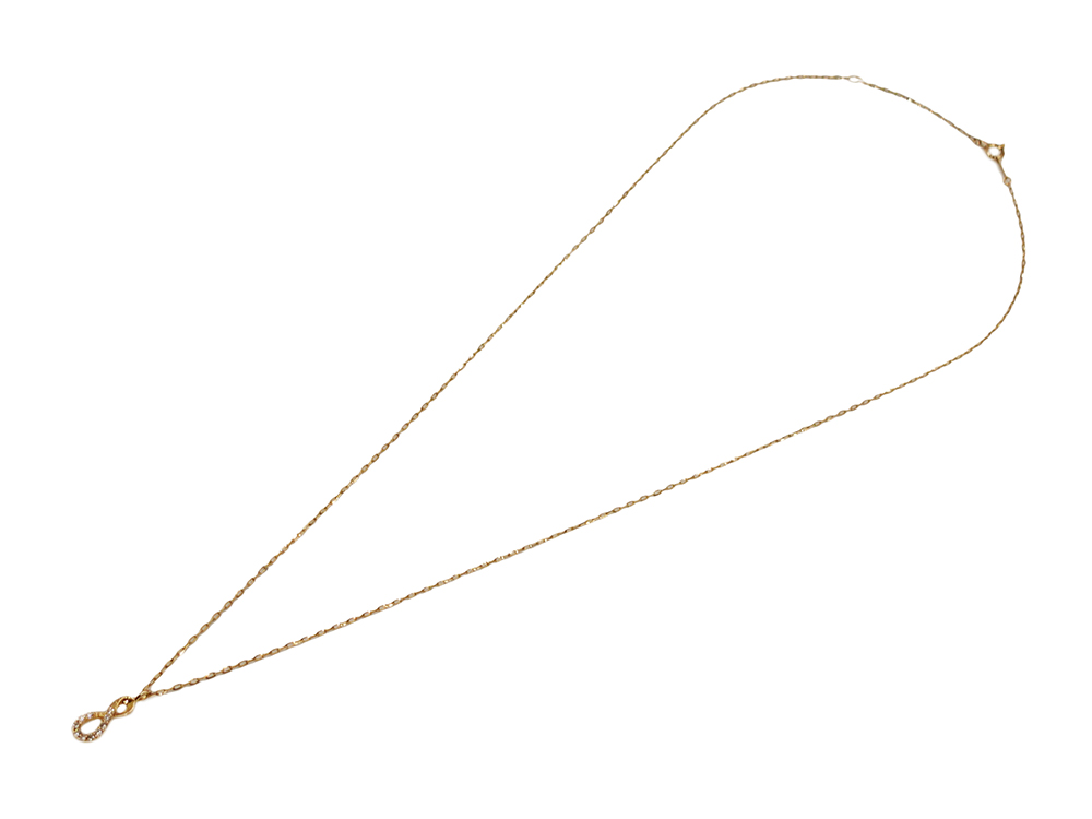 ジュエリー イエローゴールド ダイヤモンド インフィニティ ネックレス ダイヤ0.10ct 上面