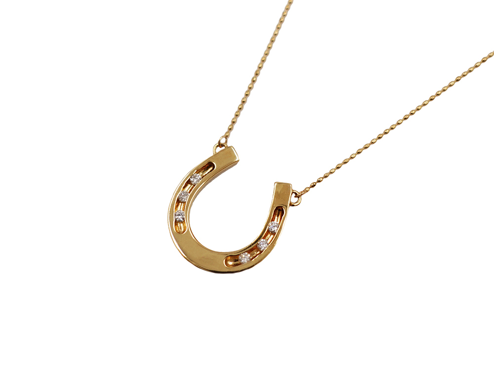 ジュエリー イエローゴールド ダイヤモンド ホースシュー ネックレス ダイヤ0.12ct トップ