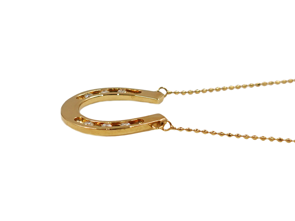 ジュエリー イエローゴールド ダイヤモンド ホースシュー ネックレス ダイヤ0.12ct 側面