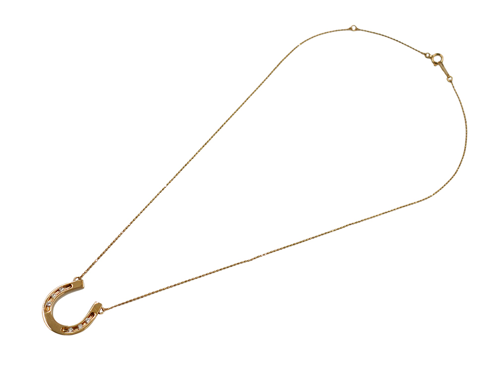 ジュエリー イエローゴールド ダイヤモンド ホースシュー ネックレス ダイヤ0.12ct 上面