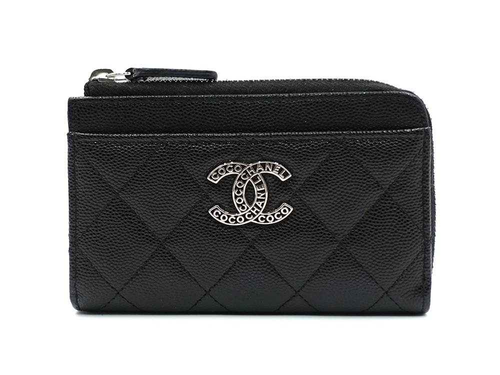 シャネル ジップ カードケース ブラック AP3836 正面