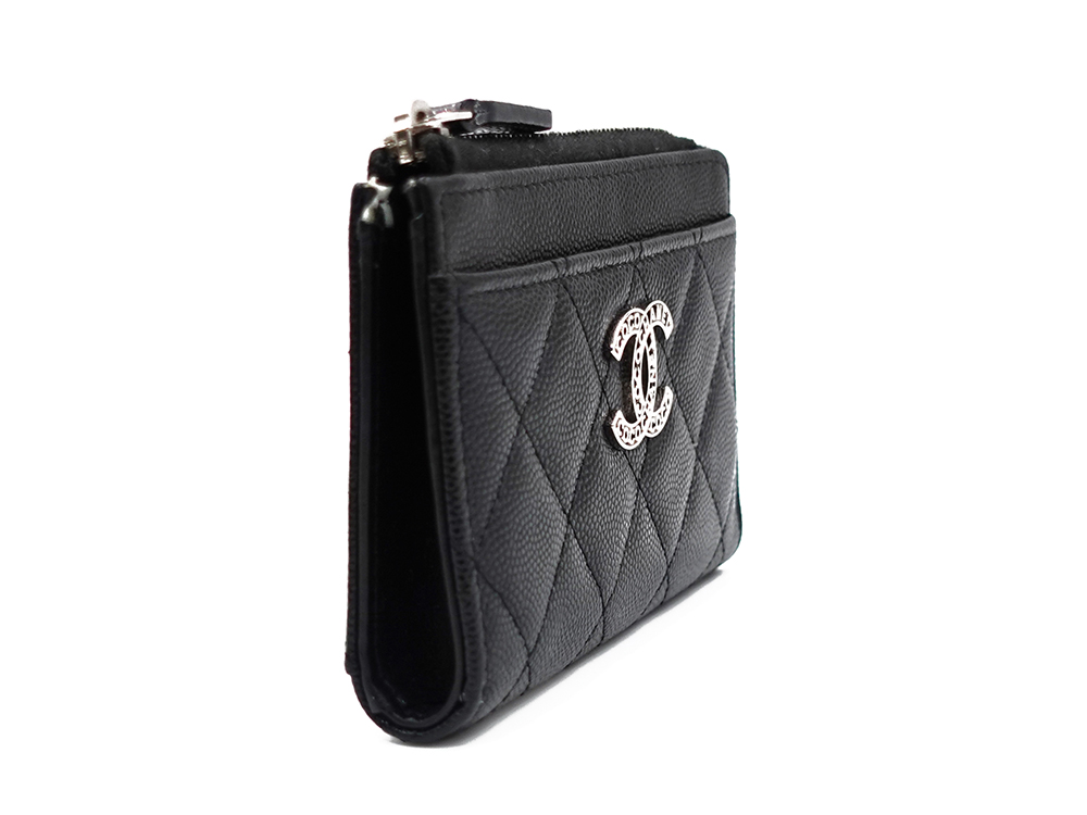 シャネル ジップ カードケース ブラック AP3836 側面
