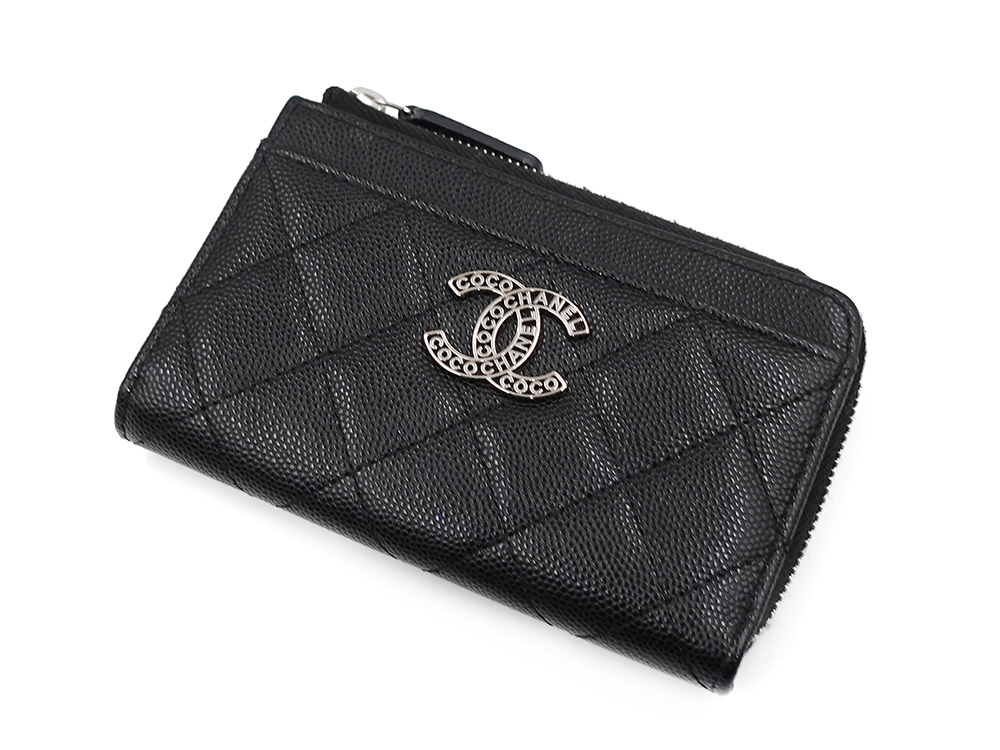 シャネル ジップ カードケース ブラック AP3836 上面