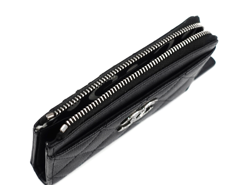 シャネル ジップ カードケース ブラック AP3836 開口部開
