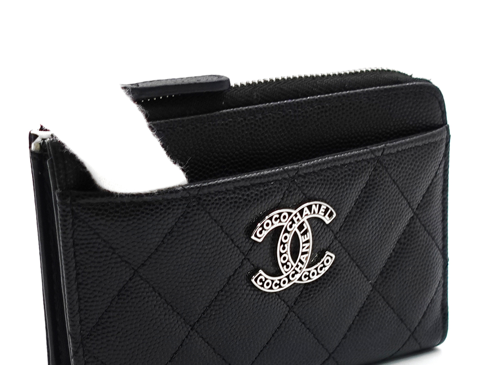 シャネル ジップ カードケース ブラック AP3836 オープンポケット