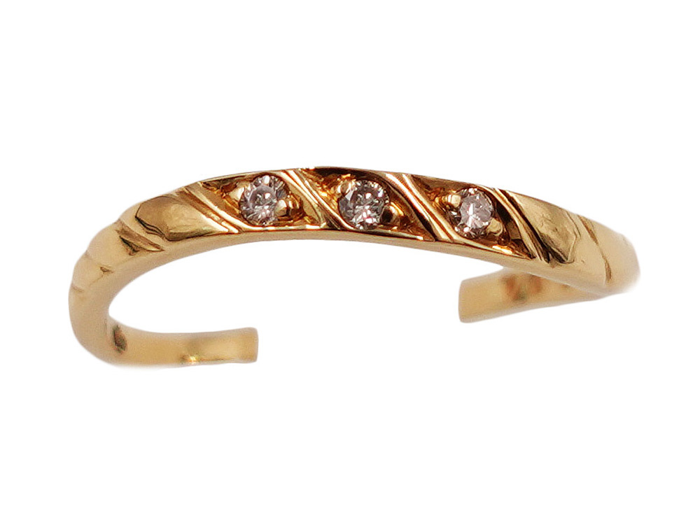 ジュエリー イエローゴールド ウェーブ ダイヤモンド リング ダイヤ0.04ct 1.3g 正面