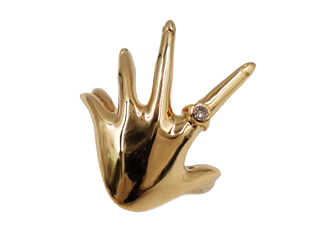 ジュエリー イエローゴールド ハンドモチーフ ダイヤモンド リング ダイヤ0.03ct 3.6g トップ