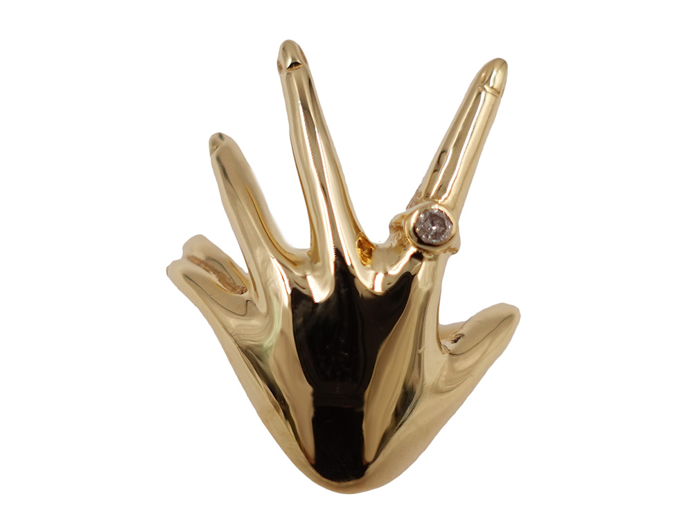 ジュエリー イエローゴールド ハンドモチーフ ダイヤモンド リング ダイヤ0.03ct 3.6g 正面