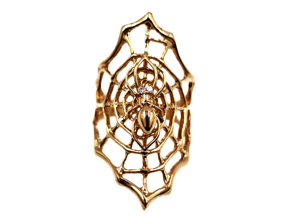 ジュエリー イエローゴールド スパイダー ダイヤモンド リング ダイヤ0.02ct 8.9g 正面