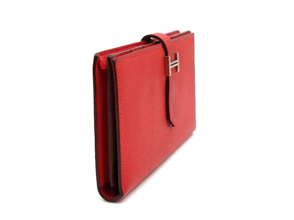 エルメス ベアン スフレ エプソン 長財布 レッド系 側面