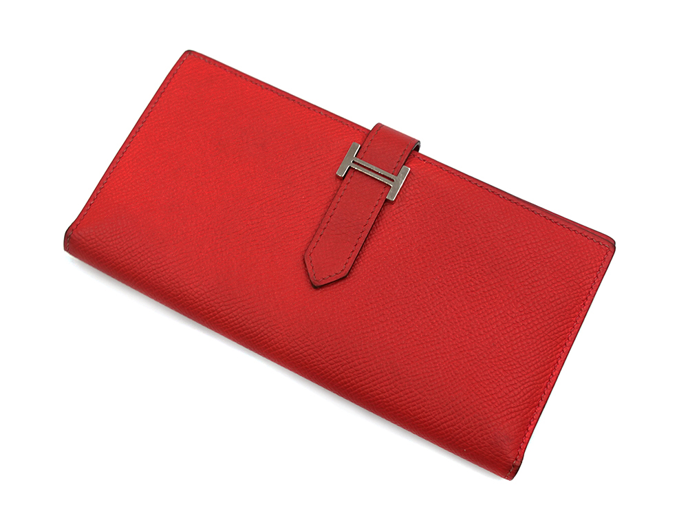 エルメス ベアン スフレ エプソン 長財布 レッド系 上面