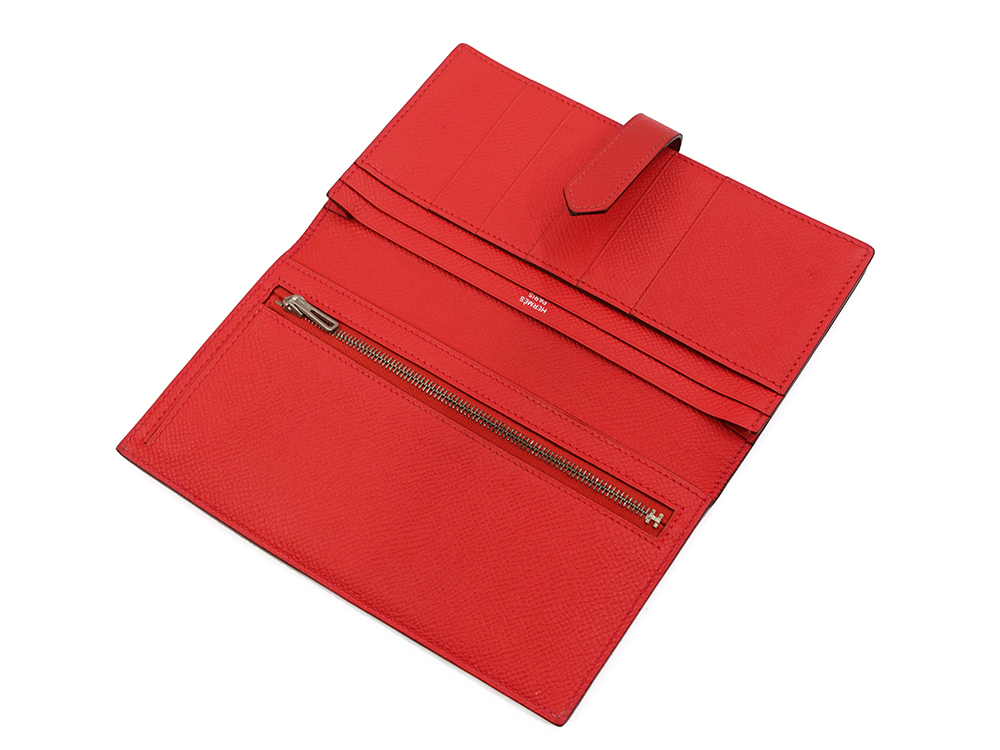 エルメス ベアン スフレ エプソン 長財布 レッド系 上面開