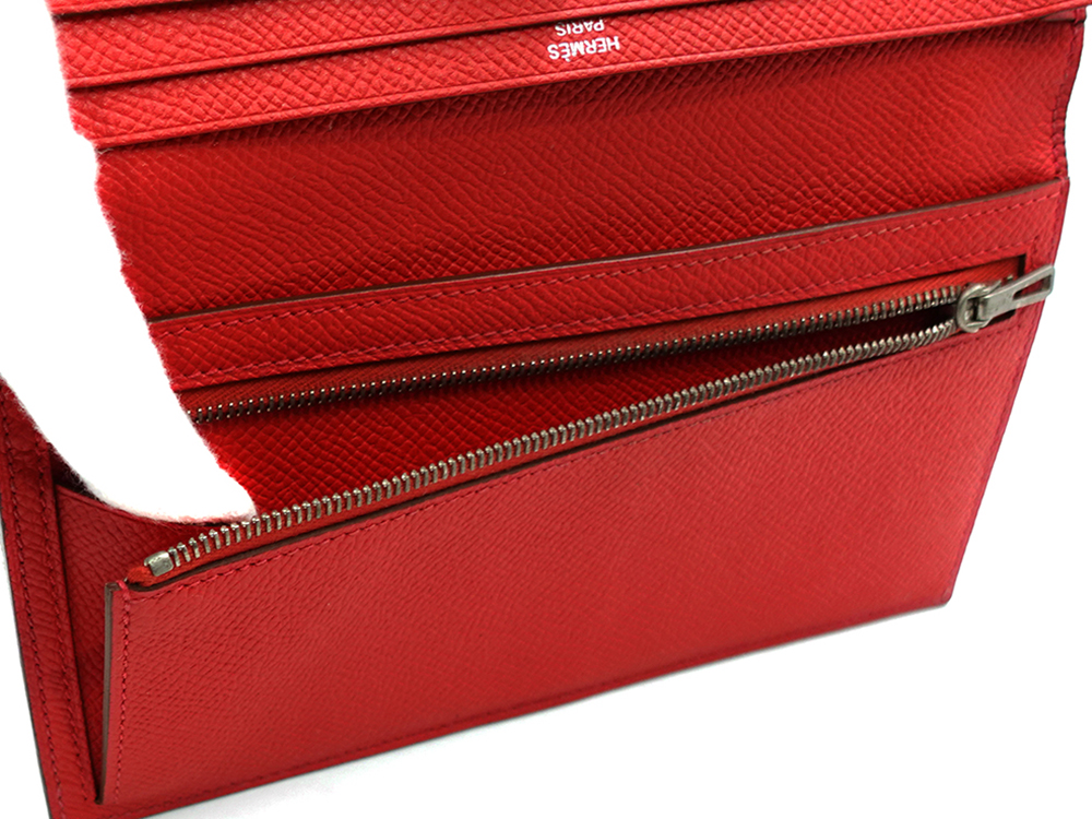 エルメス ベアン スフレ エプソン 長財布 レッド系 小銭入れ