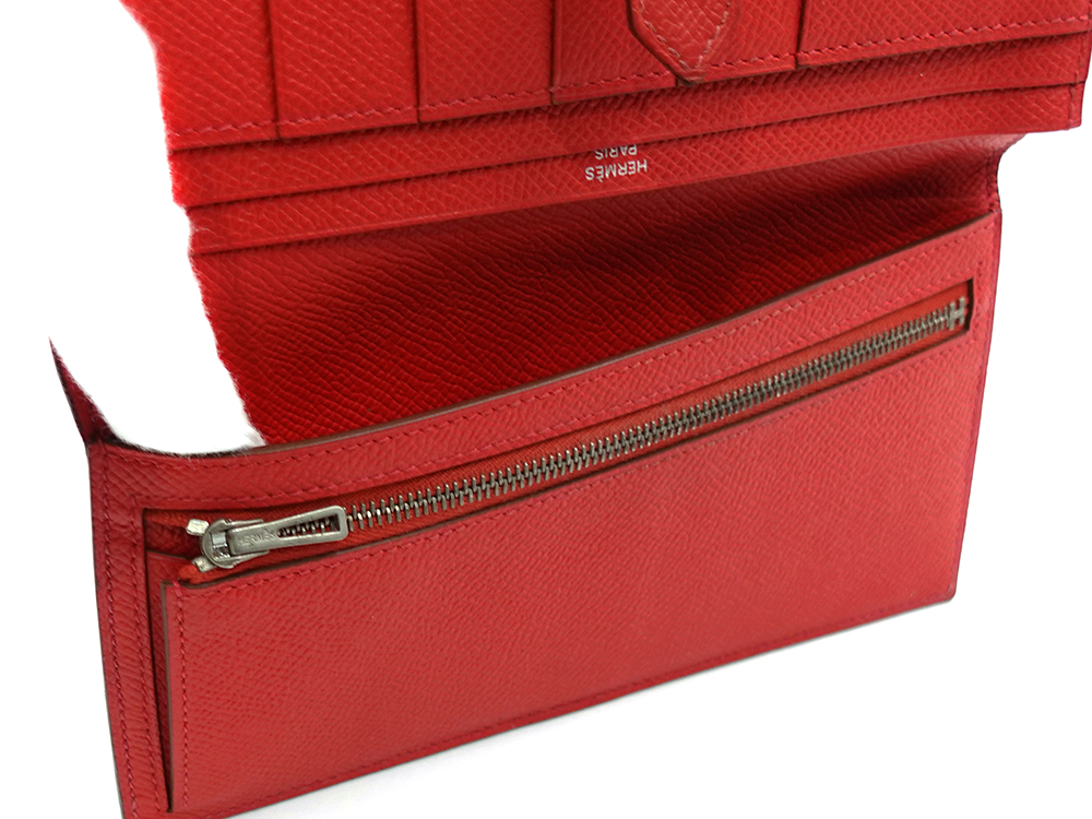 エルメス ベアン スフレ エプソン 長財布 レッド系 オープンポケット0