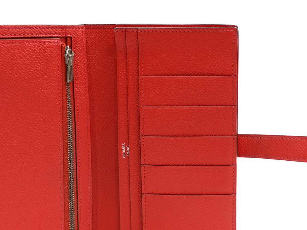 エルメス ベアン スフレ エプソン 長財布 レッド系 カード入れ