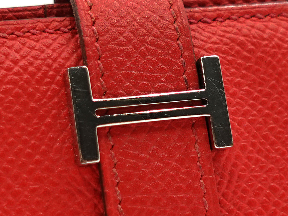 エルメス ベアン スフレ エプソン 長財布 レッド系 外側ダメージ01