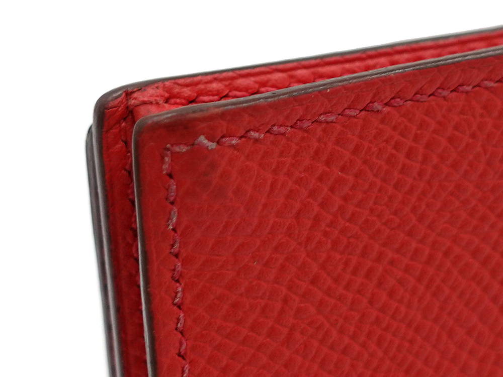 エルメス ベアン スフレ エプソン 長財布 レッド系 外側ダメージ05