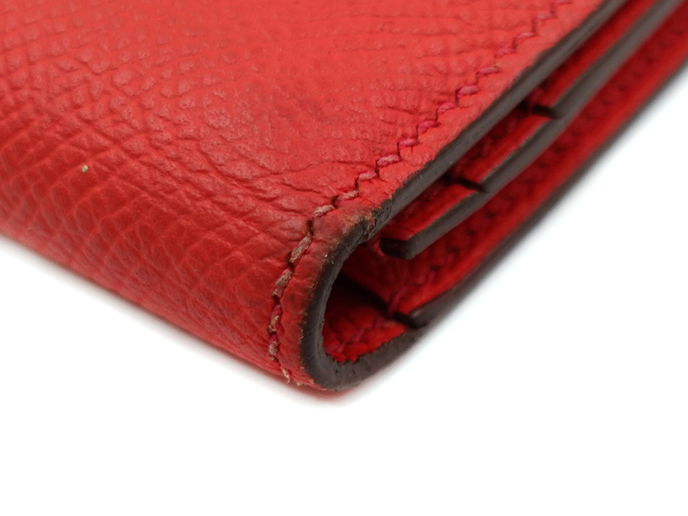 エルメス ベアン スフレ エプソン 長財布 レッド系 外側ダメージ06