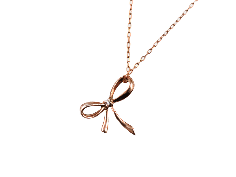 ジュエリー ピンクゴールド ダイヤモンド ツイストリボン ネックレス ダイヤ0.006ct