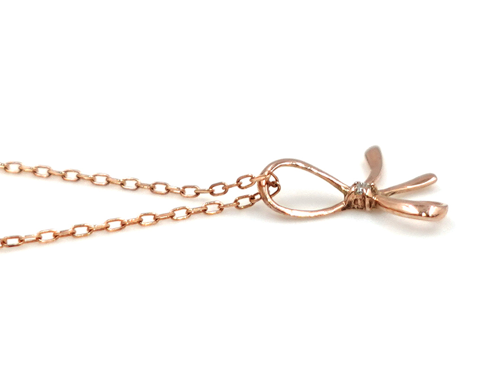 ジュエリー ピンクゴールド ダイヤモンド ツイストリボン ネックレス ダイヤ0.006ct 側面02