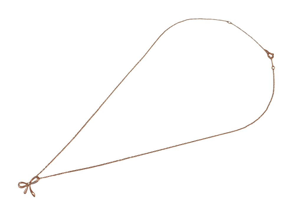 ジュエリー ピンクゴールド ダイヤモンド ツイストリボン ネックレス ダイヤ0.006ct 上面