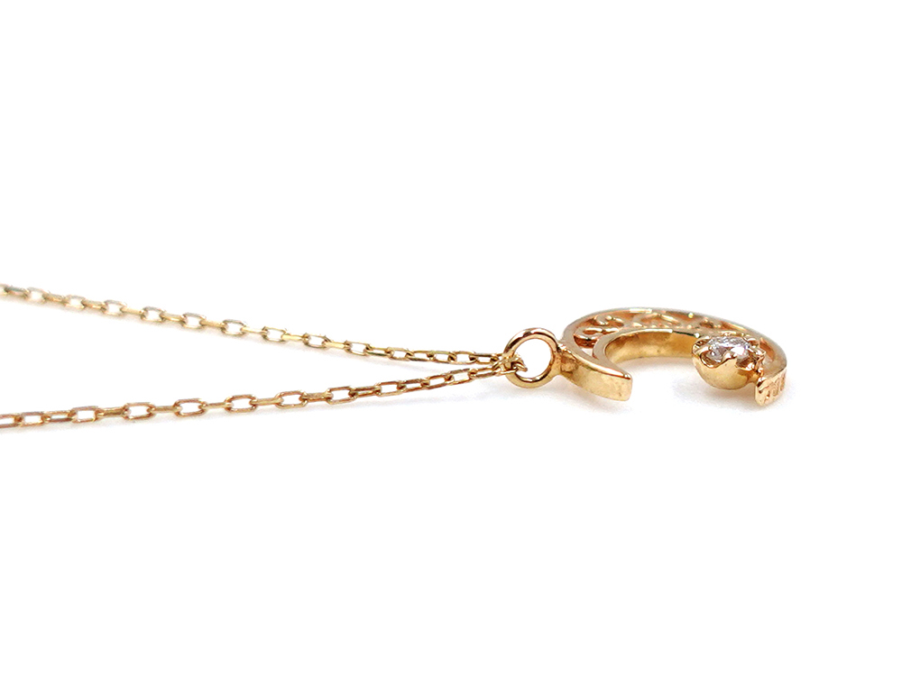 ジュエリー イエローゴールド ダイヤモンド ムーン ネックレス ダイヤ0.03ct 側面02