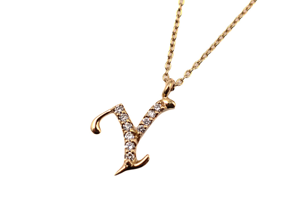 ジュエリー イエローゴールド ダイヤモンド イニシャルY ネックレス ダイヤ0.05ct