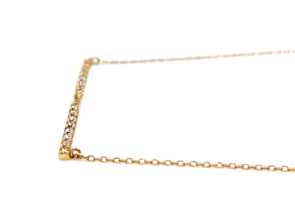 ジュエリー イエローゴールド ダイヤモンド バー ネックレス ダイヤ0.11ct 側面