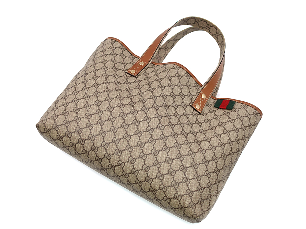グッチ GGスプリーム シェリーライン トートバッグ ベージュ×ブラウン 211134 上面
