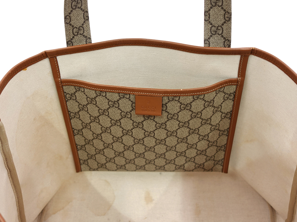 グッチ GGスプリーム シェリーライン トートバッグ ベージュ×ブラウン 211134 オープンポケット