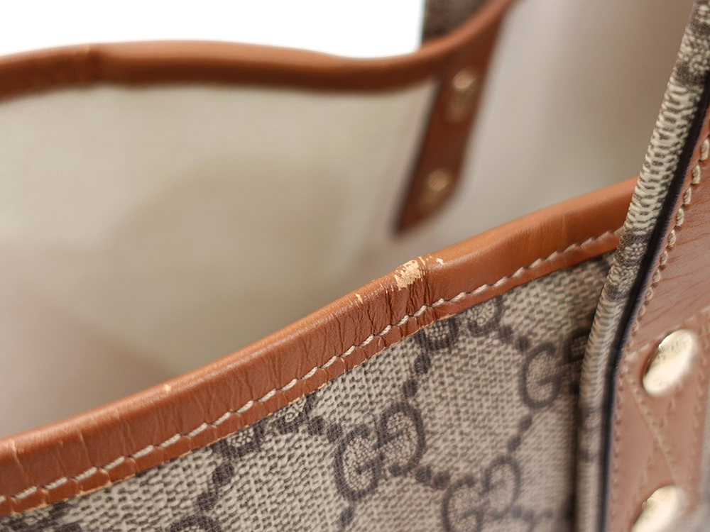 グッチ GGスプリーム シェリーライン トートバッグ ベージュ×ブラウン 211134 外側ダメージ06