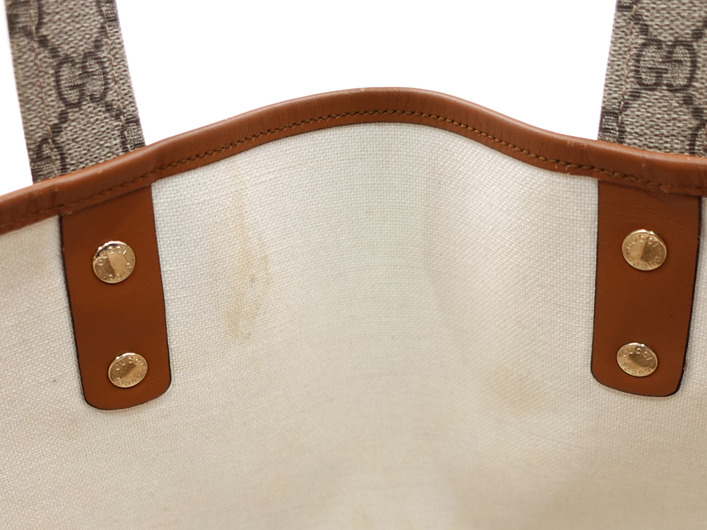 グッチ GGスプリーム シェリーライン トートバッグ ベージュ×ブラウン 211134 内側ダメージ01