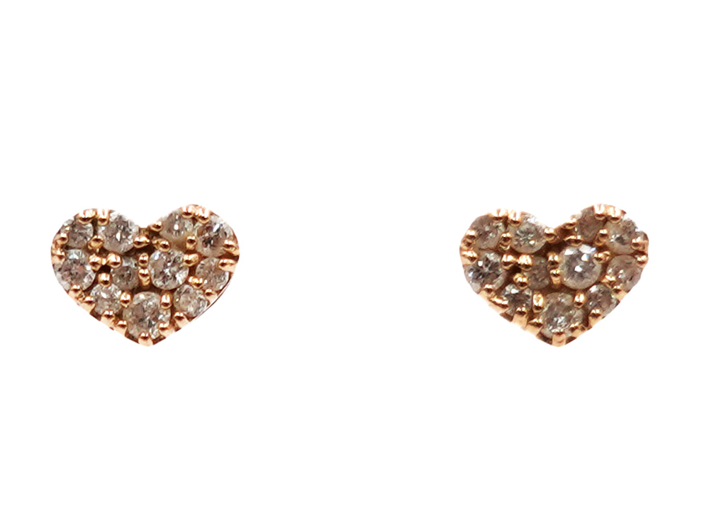 ジュエリー ピンクゴールド ハート パヴェ ダイヤモンド ピアス 0.10ct 0.5g 正面