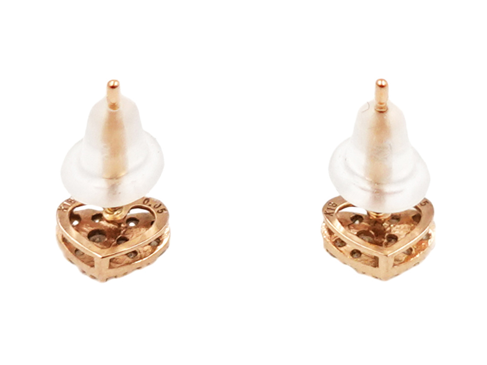 ジュエリー ピンクゴールド ハート パヴェ ダイヤモンド ピアス 0.10ct 0.5g 背面キャッチ有