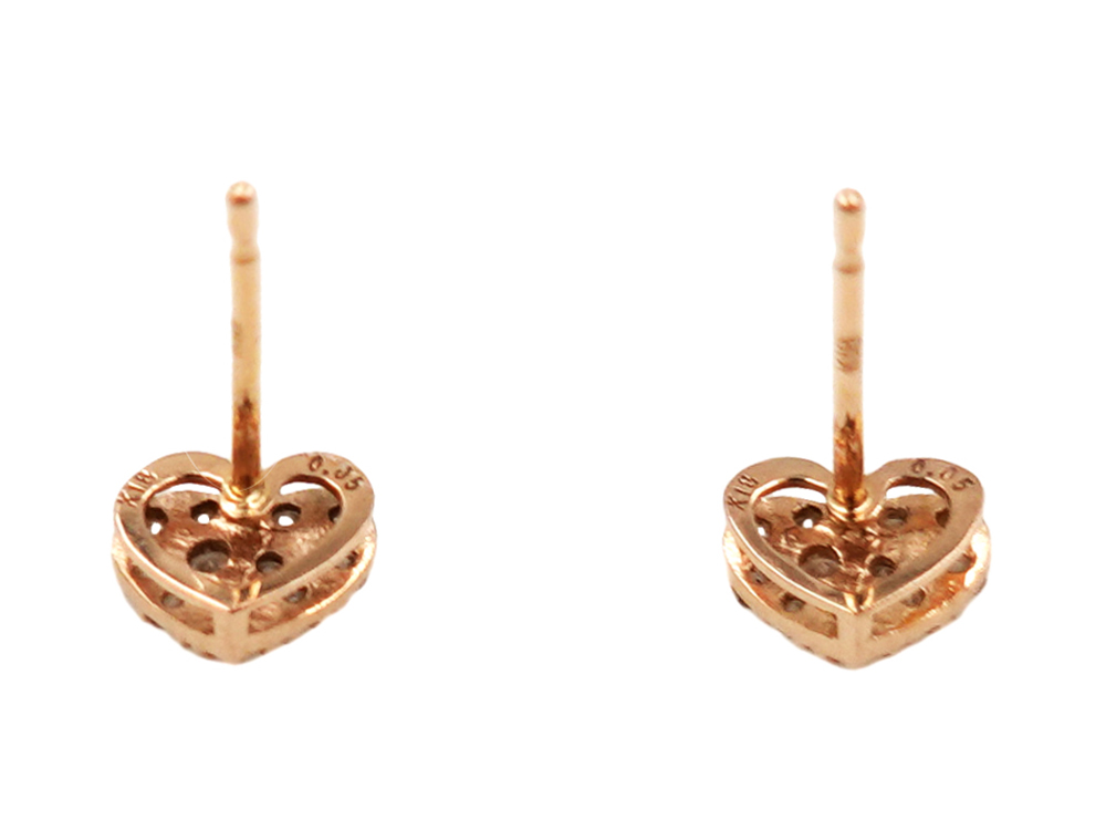 ジュエリー ピンクゴールド ハート パヴェ ダイヤモンド ピアス 0.10ct 0.5g 背面キャッチ無