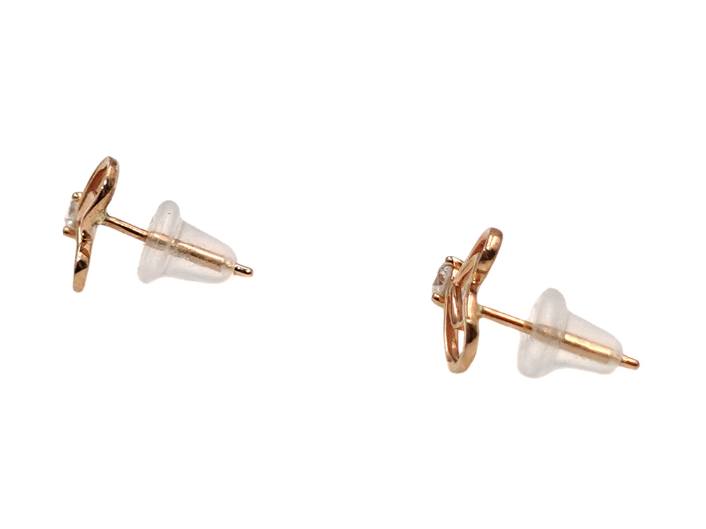 ジュエリー ピンクゴールド ダブルハート ダイヤモンド ピアス 0.10ct 0.8g 側面01