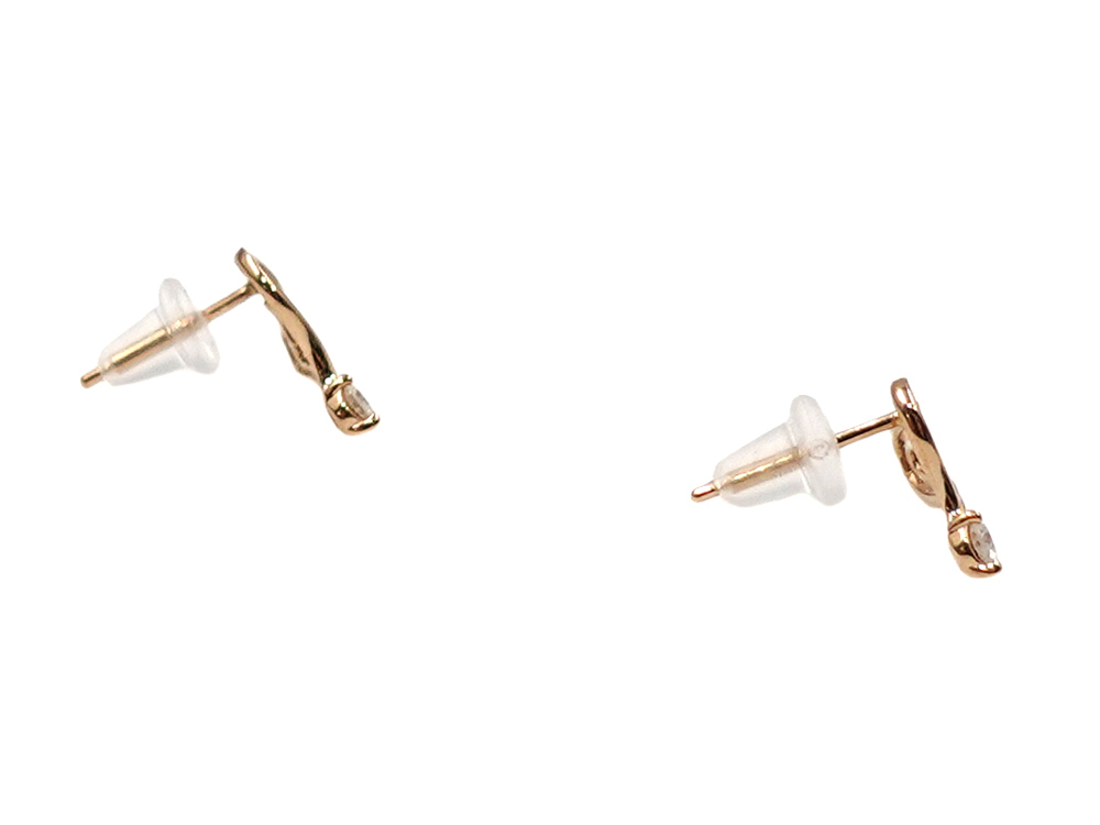 ジュエリー ピンクゴールド ダブルハート ダイヤモンド ピアス 0.10ct 0.8g 側面02