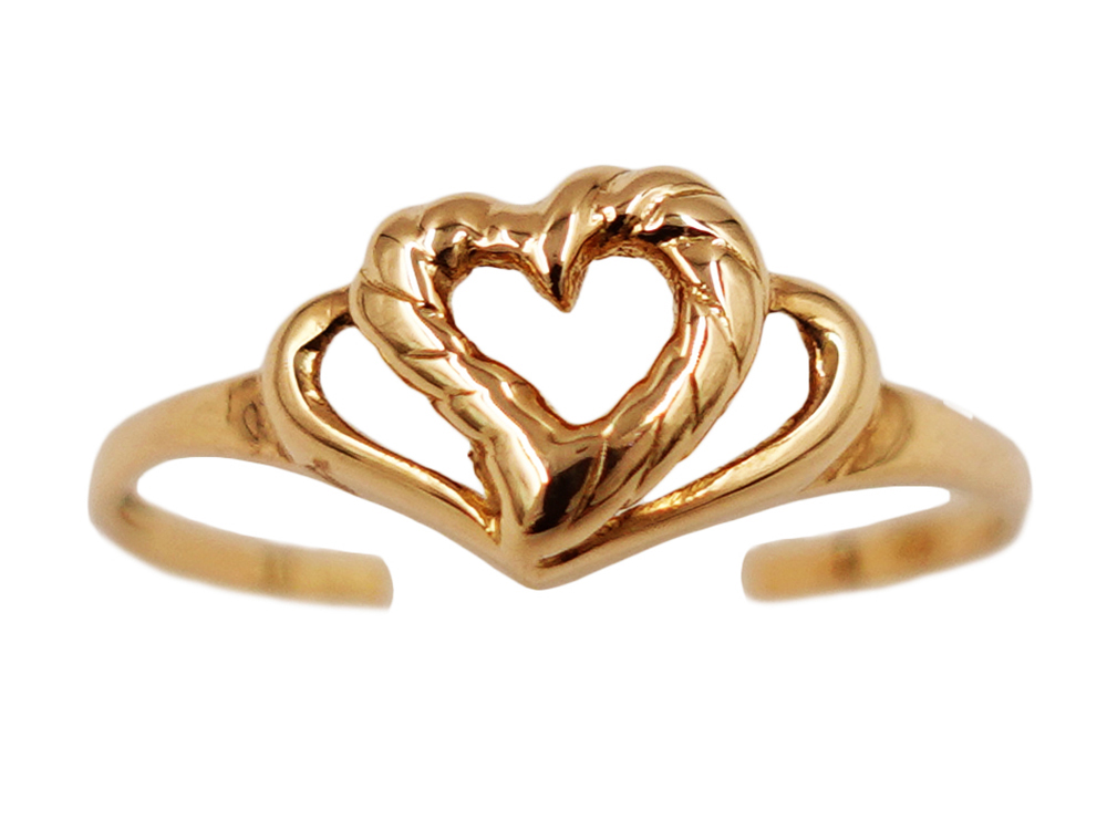 ジュエリー K18YG イエローゴールド オープンハート リング 0.9g 正面