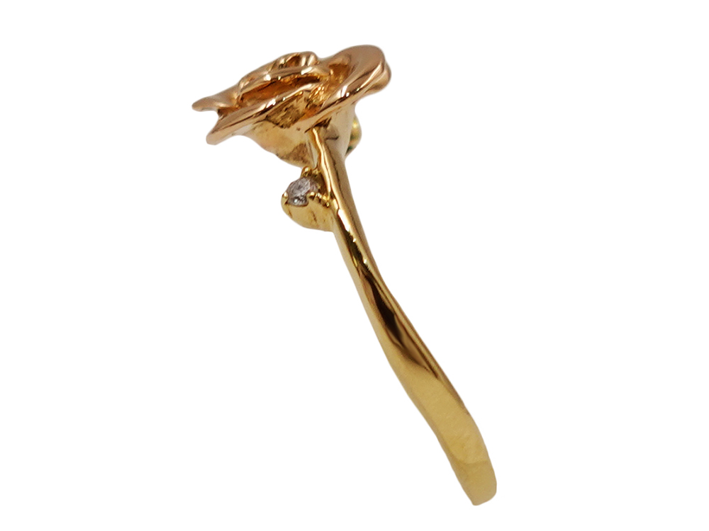 ジュエリー K18YG/K18PG イエローゴールド×ピンクゴールド ローズ ダイヤモンド リング 0.03ct 3.2g 側面01
