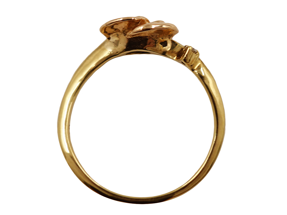 ジュエリー K18YG/K18PG イエローゴールド×ピンクゴールド ローズ ダイヤモンド リング 0.03ct 3.2g 上面