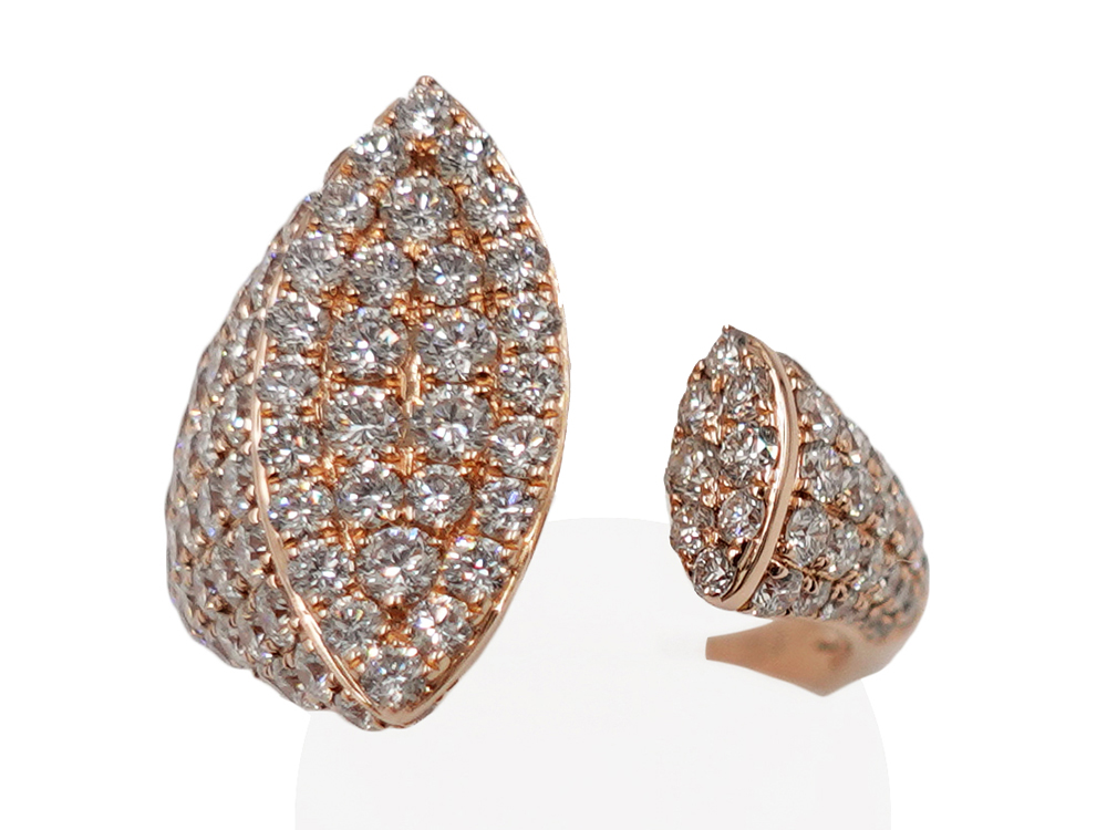 ジュエリー K18PG ピンクゴールド オープン ダイヤモンド リング 2.00ct 6.8g 正面