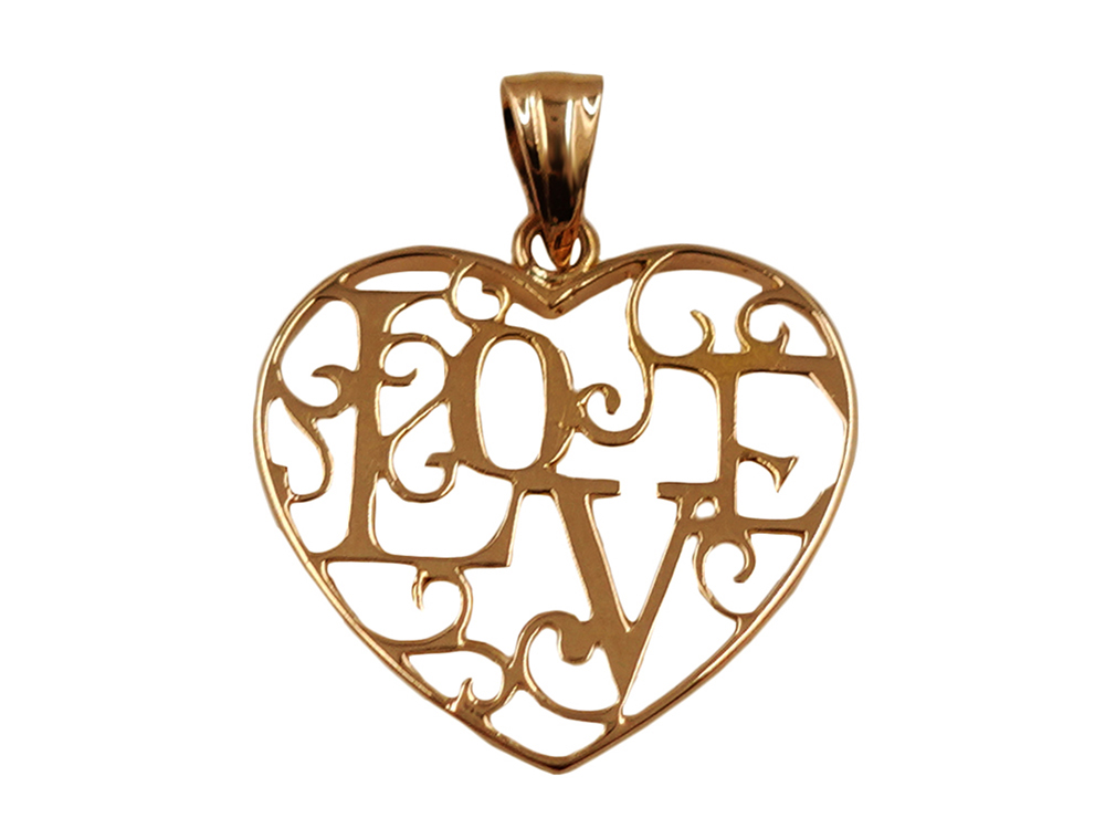 ジュエリー K18YG イエローゴールド LOVE ハート ペンダントトップ 1.0g 正面