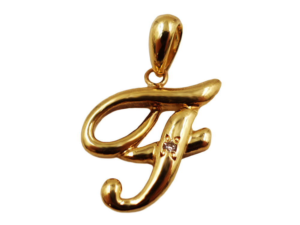 ジュエリー K18YG イエローゴールド イニシャル F ダイヤモンド ペンダントトップ 0.01ct 1.7g 正面